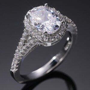 🌸Beautiful Oval Crystal Zircon Silver Classic Wedding Ring for Women, L109